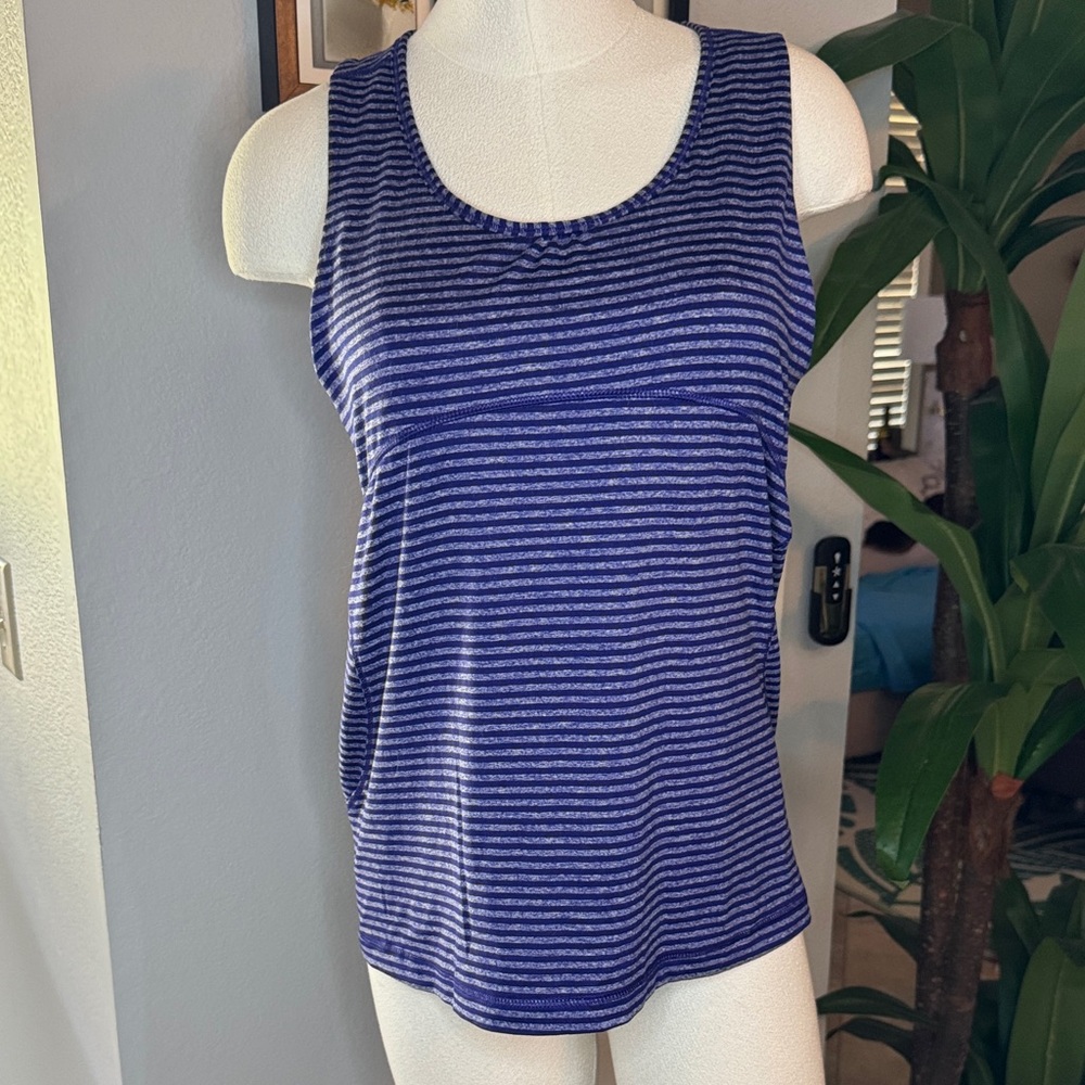 RBX Navy/Purple and White Striped stretchy athletic cutout Tank Top